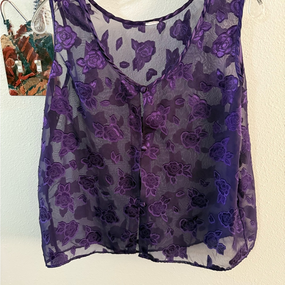 Purple vintage Floral Sheer Women's vest size Medium I think sheer floral print - Picture 4 of 6